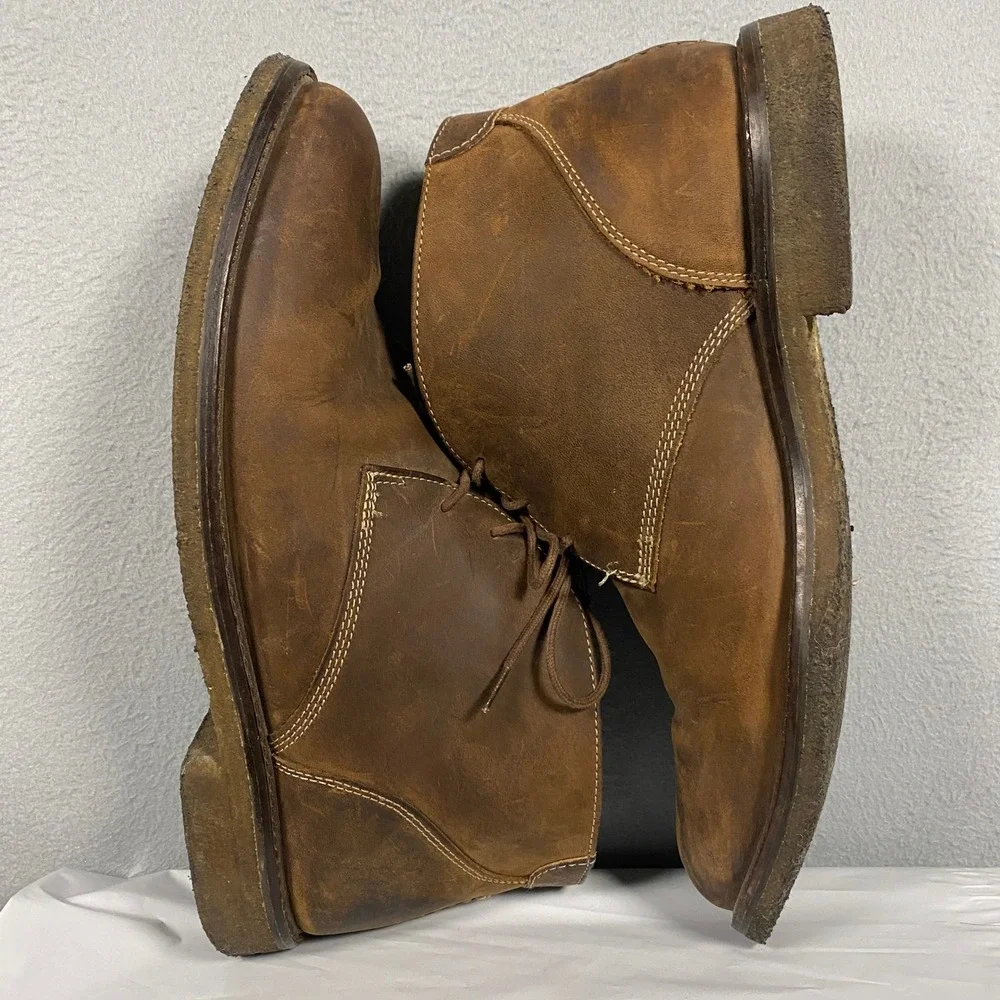 Johnston & Murphy Chukka Boots Mens 9M Brown Oiled Leather 25-1870 Sheepskin